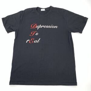 Depression is Real Mental Health Short Sleeve T-Shirt Size Large Unisex Black L